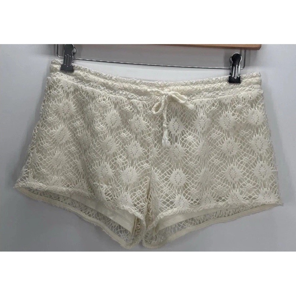 Xhilaration Women's Medium Ivory Crochet Lace Shorts Boho Sleepwear Drawstring